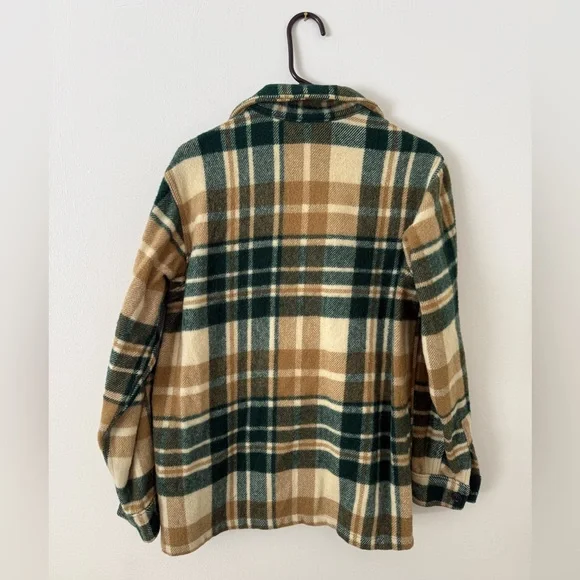 Vintage 60’s Men’s M L.L. Bean Wool Plaid Shirt Jacket Freeport Maine Tan Green - Picture 10 of 16